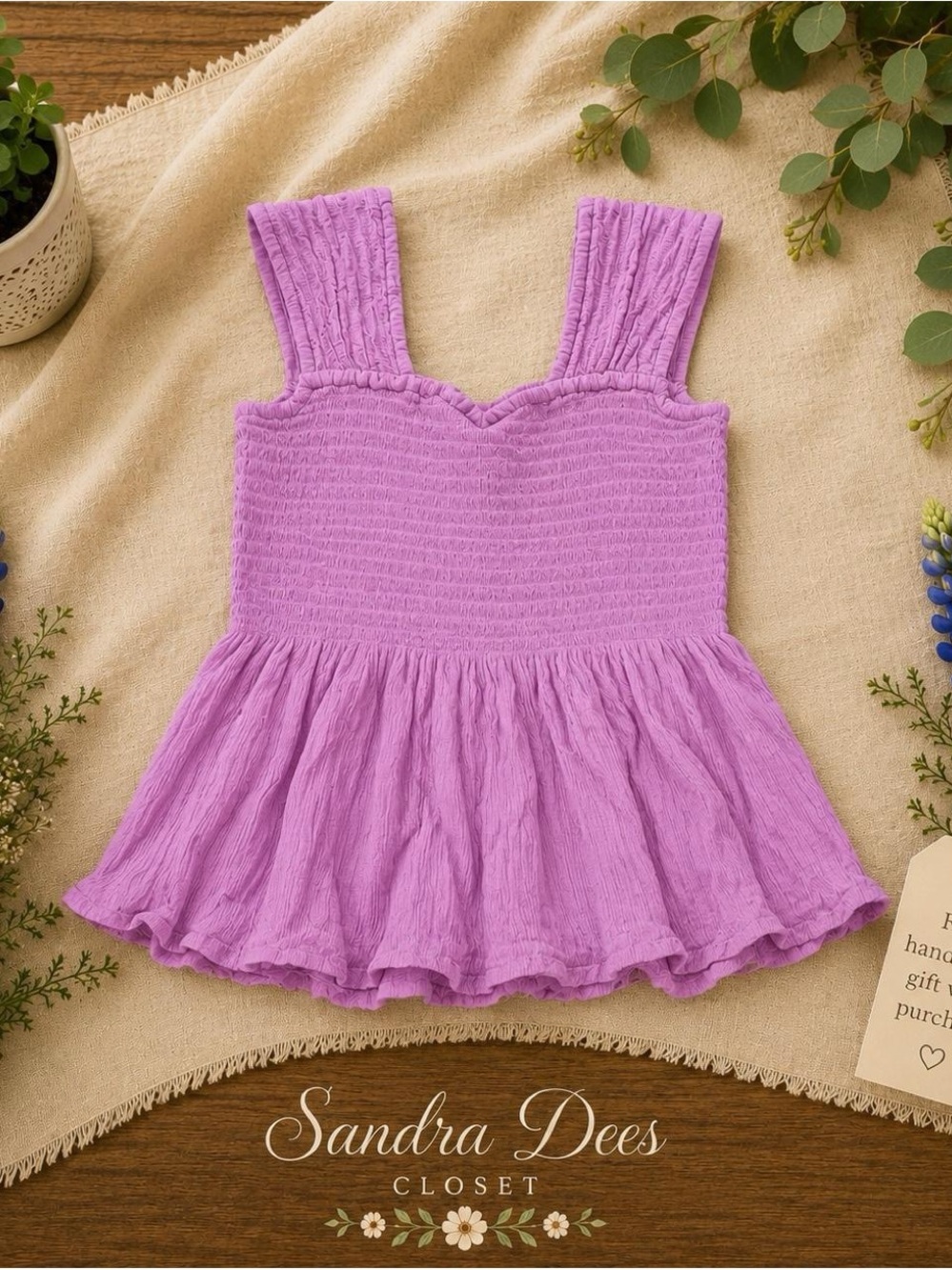 American Eagle Outfitters Lavender Smocked Peplum Tank Top